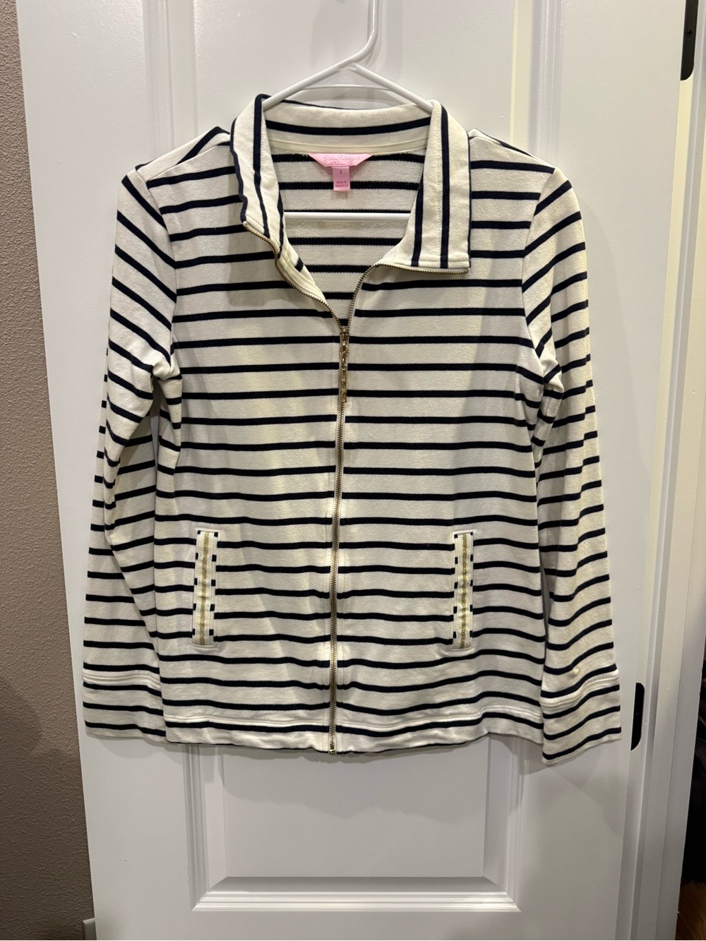 Lilly Pulitzer Cream and Navy Striped Zip-Up Jacket